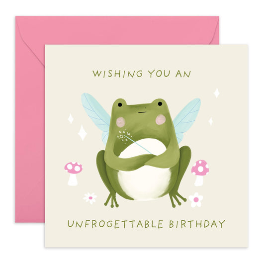 Happy Birthday Card For Her - Unfrogettable Birthday - Frog Fairy - Pun - Humorous Birthday Cards For Girls - Gifts For Friend Sister Niece Cousin - Comes With Stickers - By Central 23