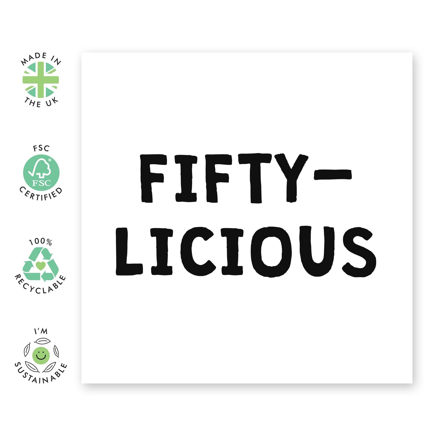 50th Birthday Card For Men Women - Fifty Licious - Wife Husband Birthday Greeting Card - Happy Fiftieth Birthday Cards For Male Female Friends - Comes With Fun Stickers By Central 23