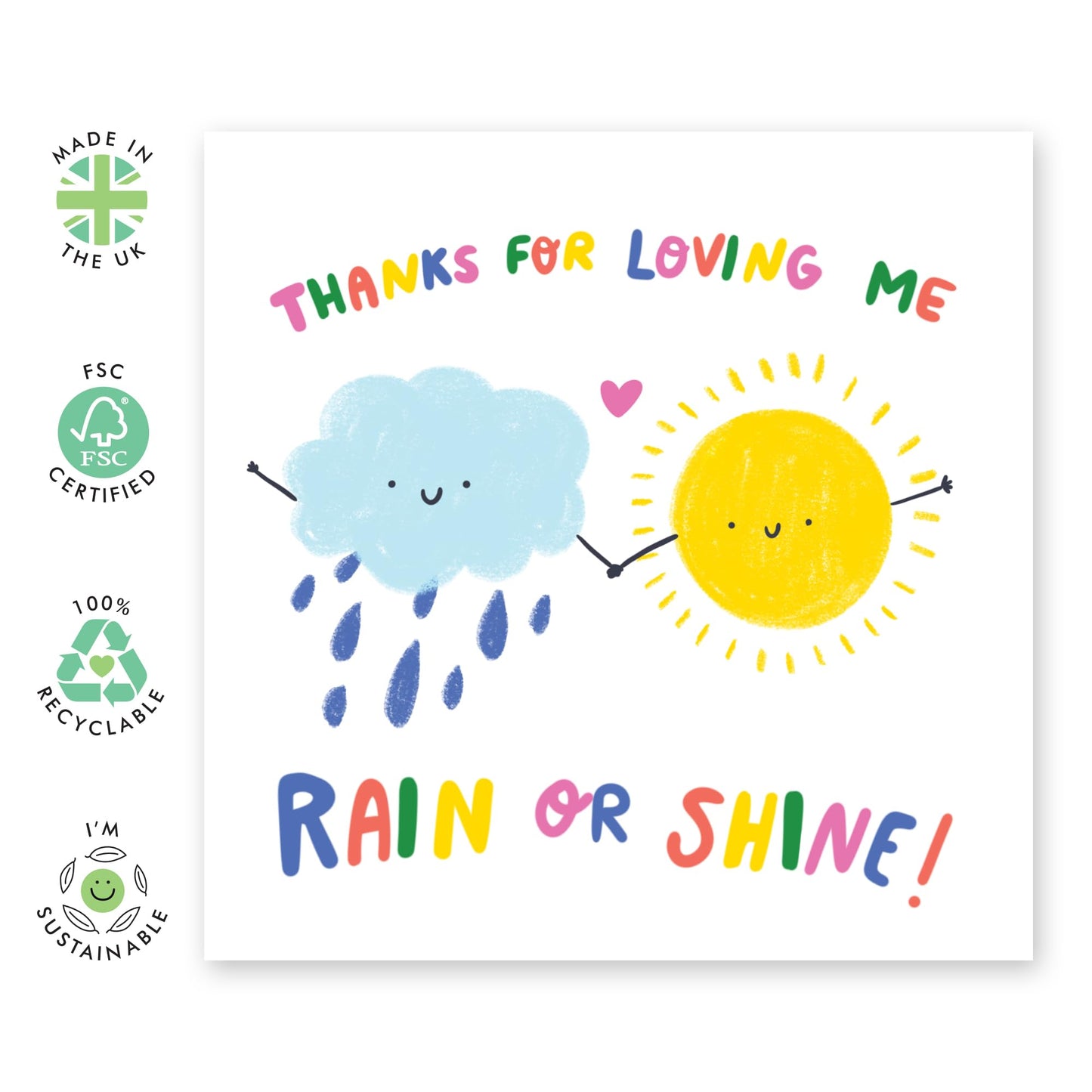Love & Thank You Card - 'Rain or Shine' - Gifts for Married Couples, Him, Her, Spouses, Husband, Wife, Babe, Girlfriend, Boyfriend, Partner - Saying Thank You - Mothers Day Ideas for Mum, Mummy, Ma