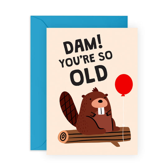 Funny Birthday Cards For Son Daughter - Dam You're So Old - Cute Beaver Puns - Happy Birthday Cards For Men Women Kids - Gifts For Him Her - Comes With Fun Stickers By Central 23