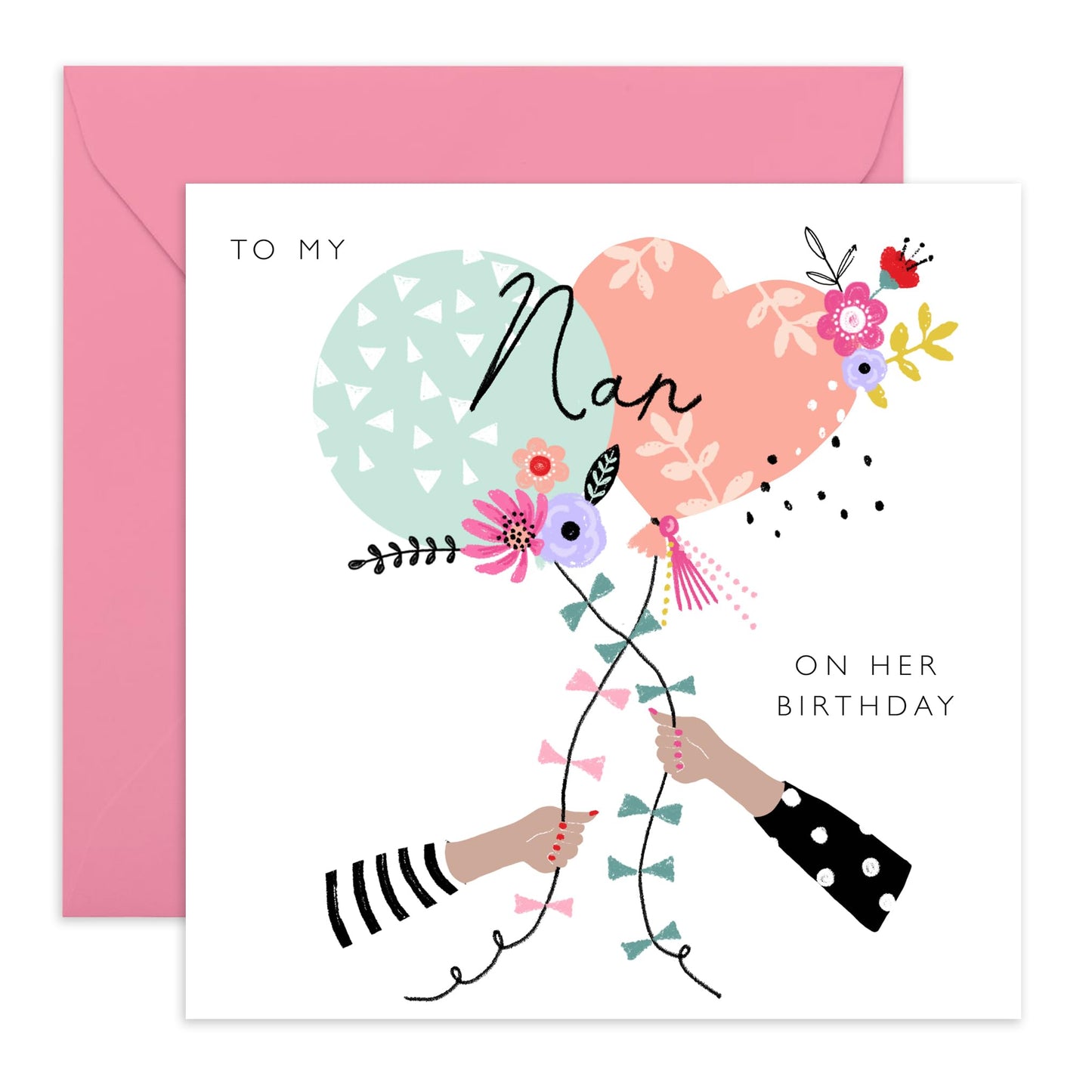 Pretty Birthday Cards For Nan - Nan Birthday Card For Women - Grandma Greeting Cards Balloons And Flowers - Nanny Grandmother Granny Gifts For Her - Comes With Fun Stickers By Central 23
