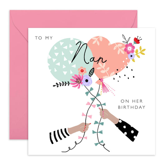 Pretty Birthday Cards For Nan - Nan Birthday Card For Women - Grandma Greeting Cards Balloons And Flowers - Nanny Grandmother Granny Gifts For Her - Comes With Fun Stickers By Central 23