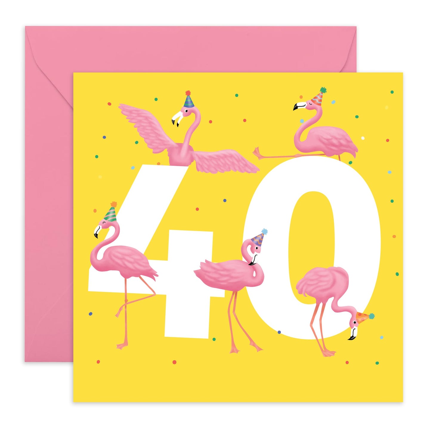 40th Birthday Card For Wife - Flamingo Age 40 - Floral Birthday Card For Mum - Women Sister - Happy Fortieth Birthday Greeting Card Female Friends - Comes With Fun Stickers - By Central 23