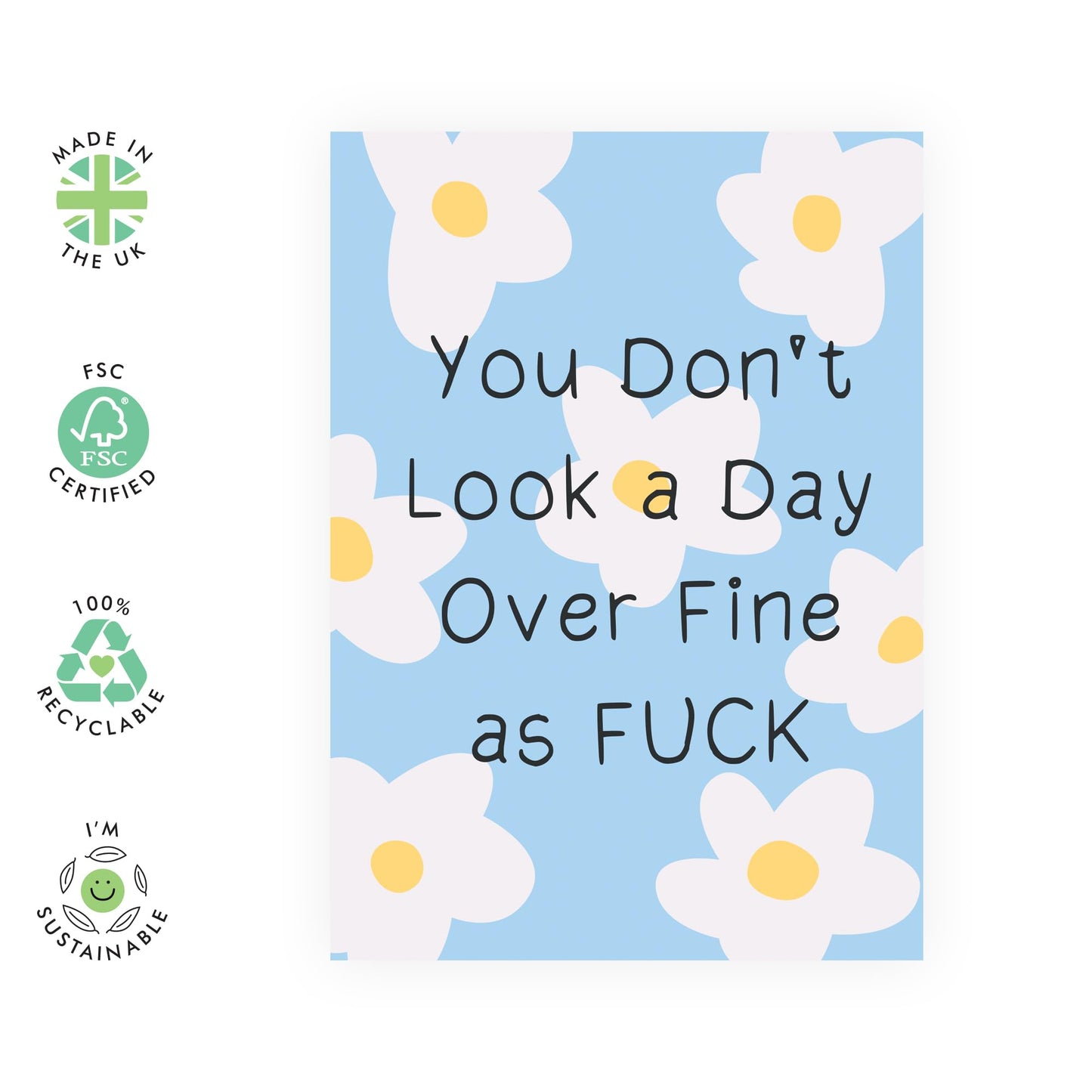 Cute Greeting Card - 'Fine As F' - Message for BFFs, Best Friends, Sisters, Sis, Girlfriends, Ladies, Aunties, Colleagues - Flowers - Comes with Fun Stickers