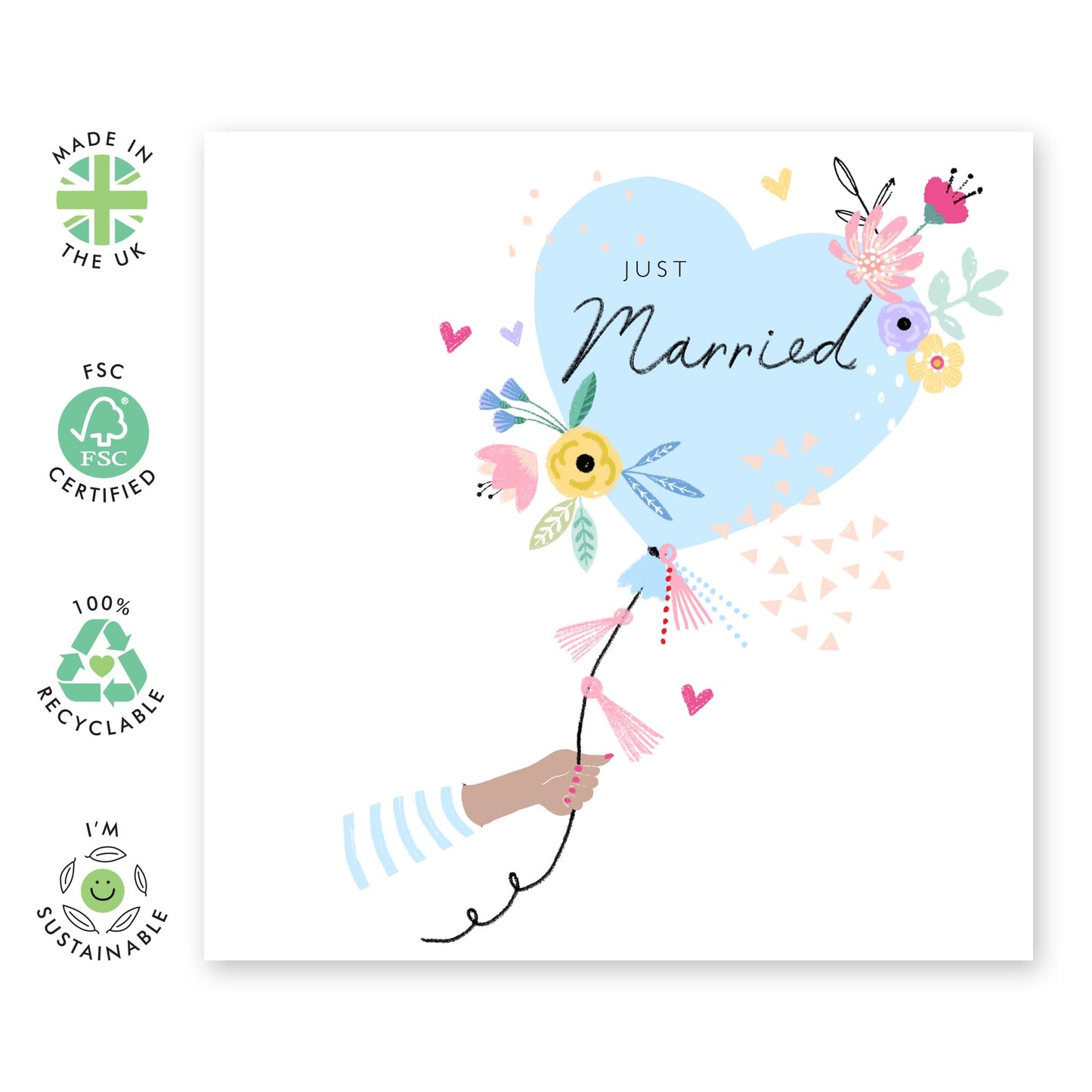 Wedding Cards For Bride And Groom - Just Married Balloon Blue - Newly Weds Card - Congratulations Card For Men Women Son Daughter In Law - Best Wishes Gift Him Her - Comes With Stickers By Central 23
