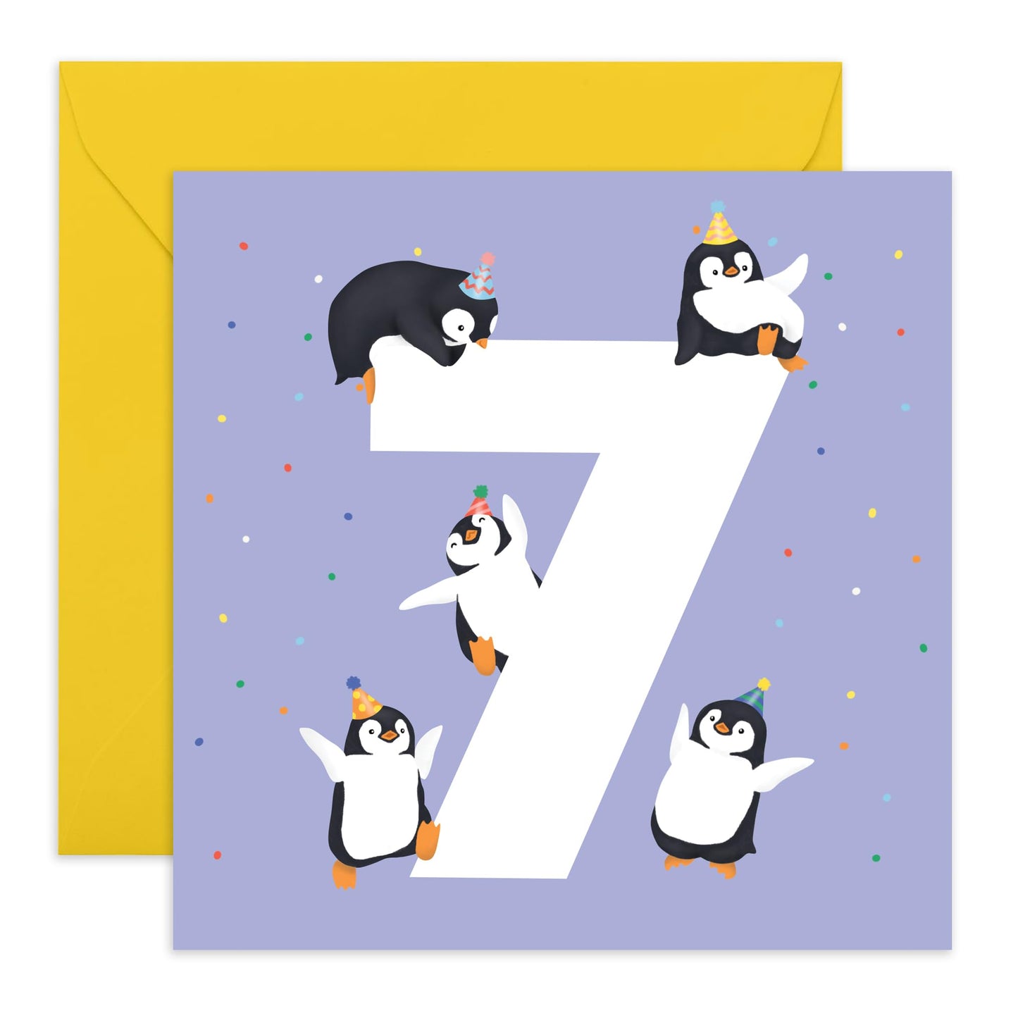 Boys Girls 7th Birthday Card - Penguin Age 7 - Toddler Milestone Cards Age Seven Year Old - Seventh Birthday Cards For Niece Nephew - Gifts For Daughter Son - Comes With Sticker By Central 23
