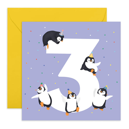 3rd Birthday Card For Boys Girls - Penguin Age 3 - Baby Milestone Cards Age Three - Third Birthday Cards For Niece Nephew - Animal - Gifts For Daughter Son Toddlers - Comes With Sticker By Central 23