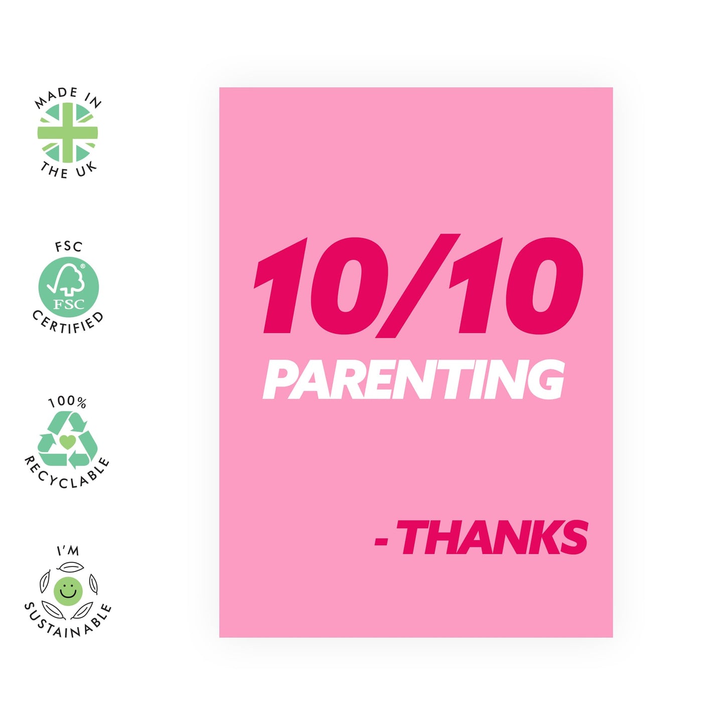 Appreciation Greeting Card for Parents - '10/10 PARENTING' - Gifts For Mum, Dad, Ma, Pop, Mama, Her, Him From Son and Daughter - Birthdays, Mothers Day, Fathers Day - Parenting - Comes with Stickers