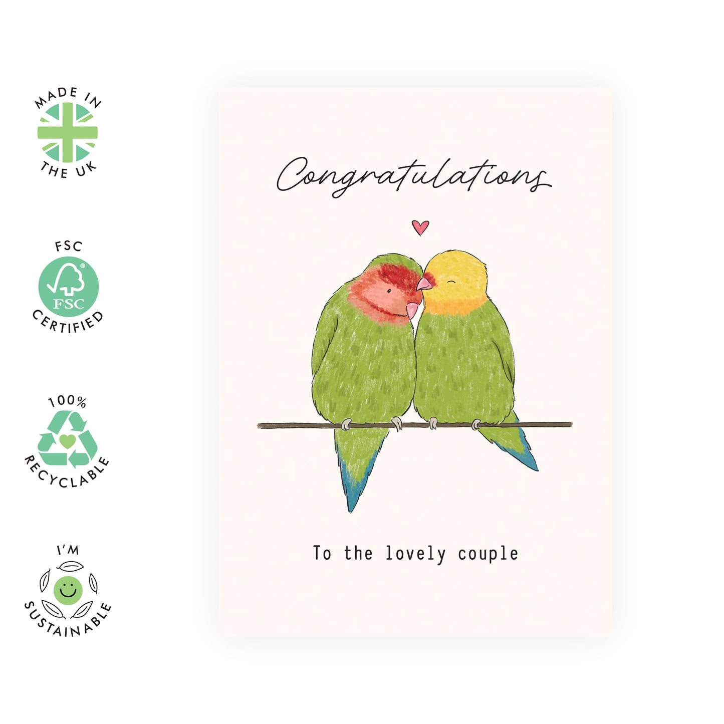 Engagement Card for Them– Congrats Greeting Card “Congratulations Love Birds” - Gifts for Friends, Brother, Sister, Cousin, Bestie, BFF, Him, Her - Kissing -Comes with Stickers