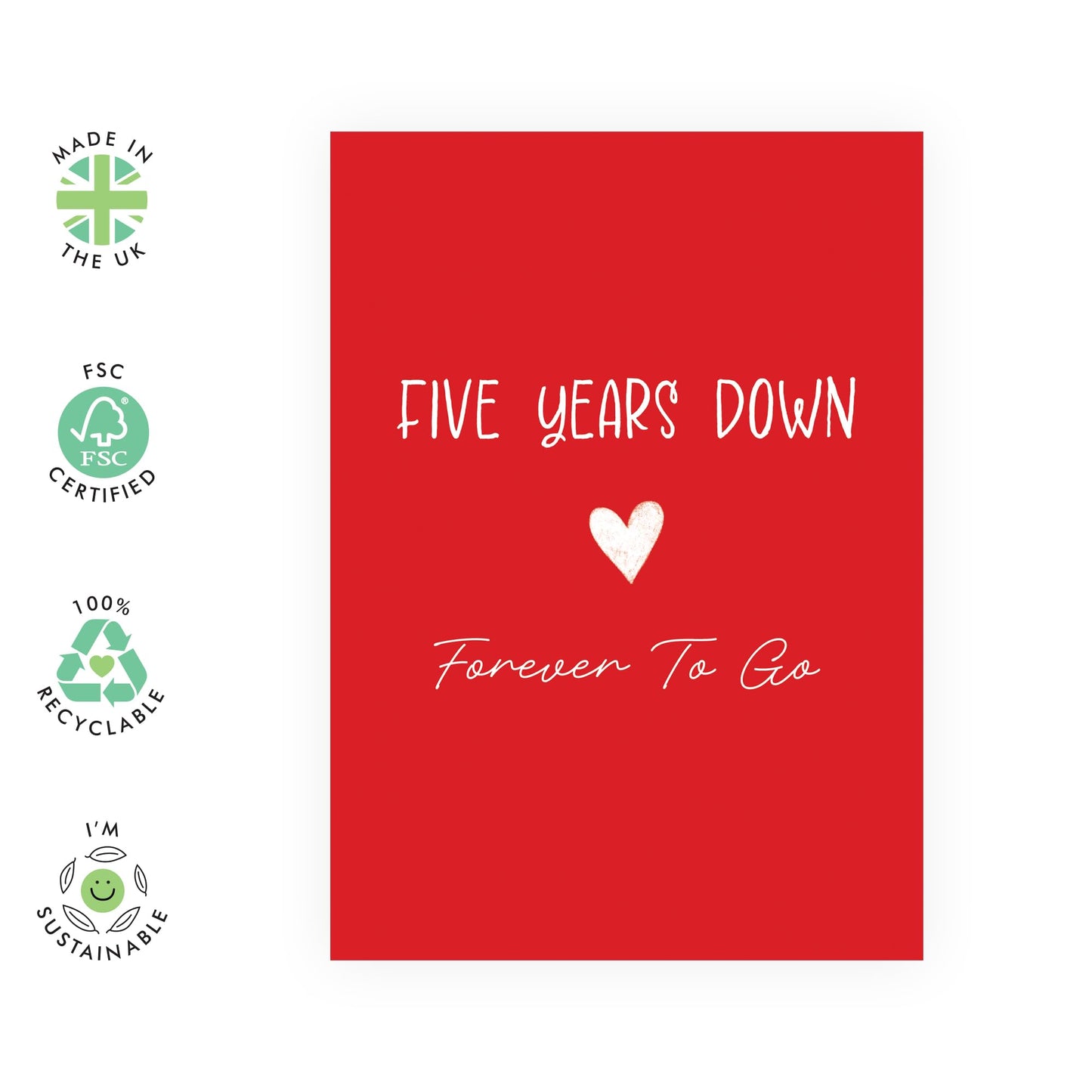 Romantic 5th Anniversary Card - 'Five Year Anniversary Red Heart' - Gifts for Him, Her, Wife, Husband, Babe, Hun, Girlfriend, Boyfriend - Classic Red for Women Men - Comes with Fun Stickers