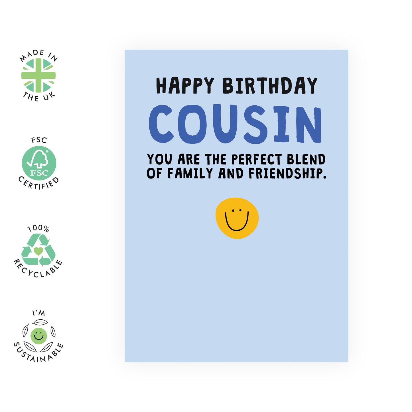 Cousin Birthday Card - 'HBD Cousin' - Thoughtful Gift for Cousin, Cuz, Him, Her, Family, Relatives, Besties - The Blend Of - Comes with Fun Stickers