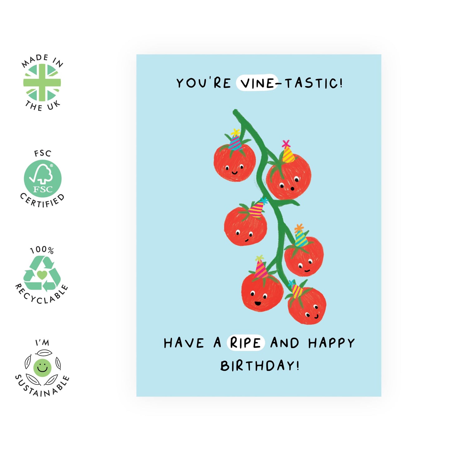 Happy Birthday Card Funny - You're VINE-tastic! - Vegetable Plant Puns Jokes Humor - Birthday Greeting Cards For Mum Dad Grandma - Funny Gifts For Men Women - Comes With Fun Stickers By Central 23