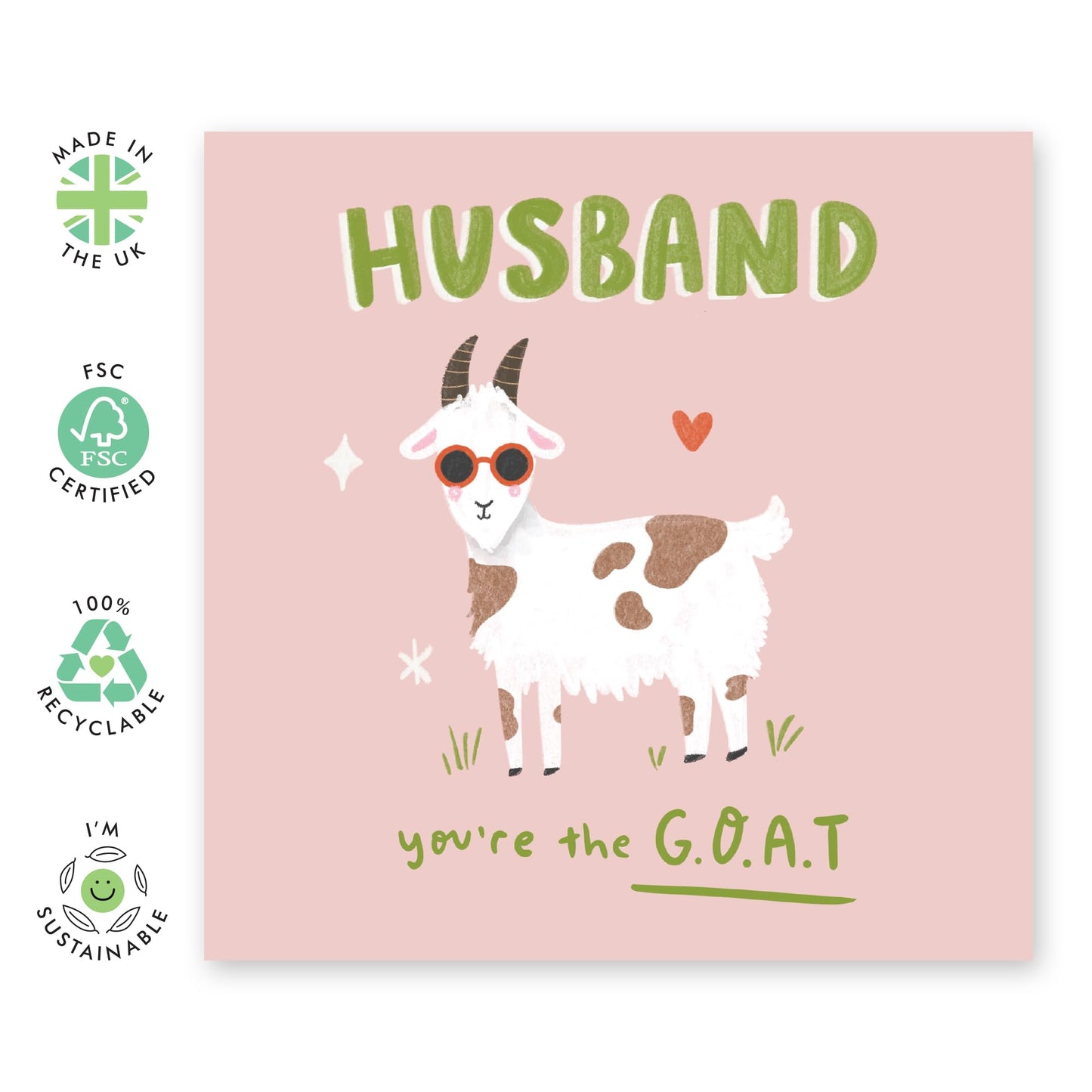 Hilarious Animal Birthday Card - 'Goat Husband' - Gifts for Him, Hubby, Fathers, Spouse, Partners, Darling, Babe, Sweetheart, Love - Greatest of All Time - Comes with Fun Stickers