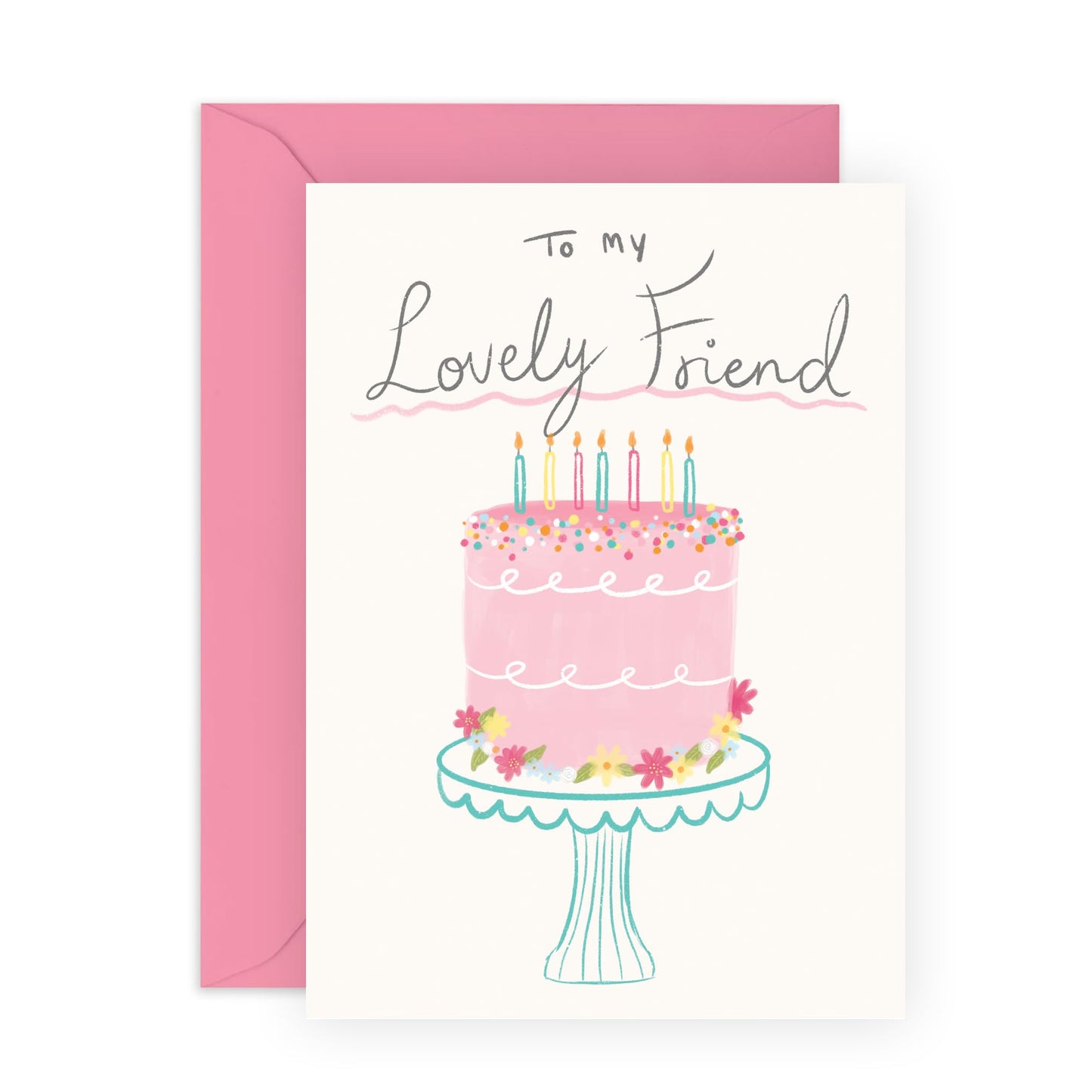 Thoughtful Friend Birthday Card - 'To My Lovely Friend' - Gifts for Best Friend, Bestie, BFF, Sister, Bruv, Mate, Co-worker, Colleagues - Cake & Candles - Comes with Fun Stickers