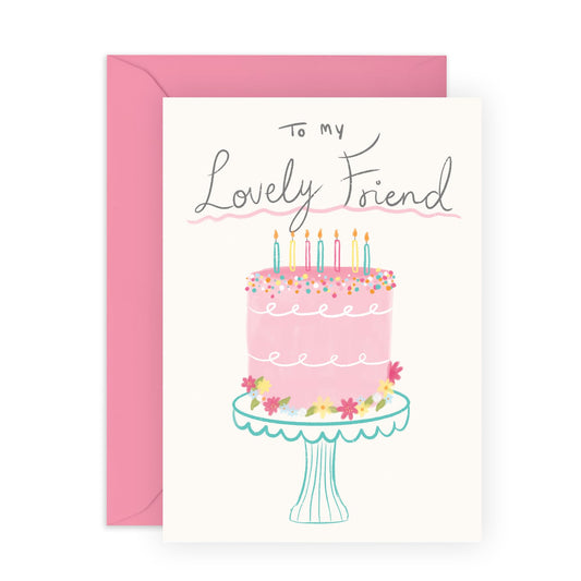Thoughtful Friend Birthday Card - 'To My Lovely Friend' - Gifts for Best Friend, Bestie, BFF, Sister, Bruv, Mate, Co-worker, Colleagues - Cake & Candles - Comes with Fun Stickers