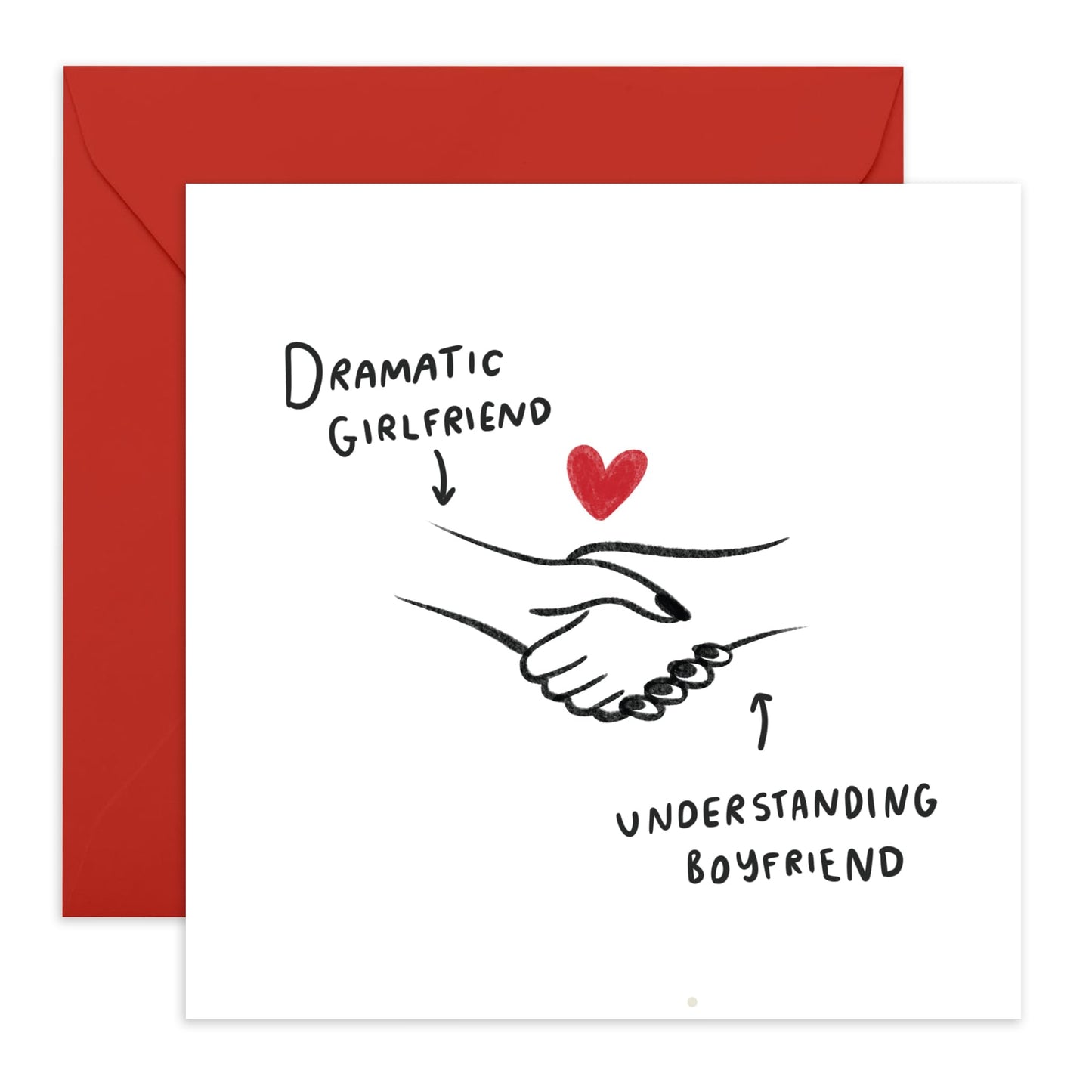 Love Greeting Card - 'Dramatic GF Understanding BF' - Gifts for Girlfriend, Boyfriend, Partner, Couples, Babe, Her, Him - Handshake Heart - Comes with Fun Stickers