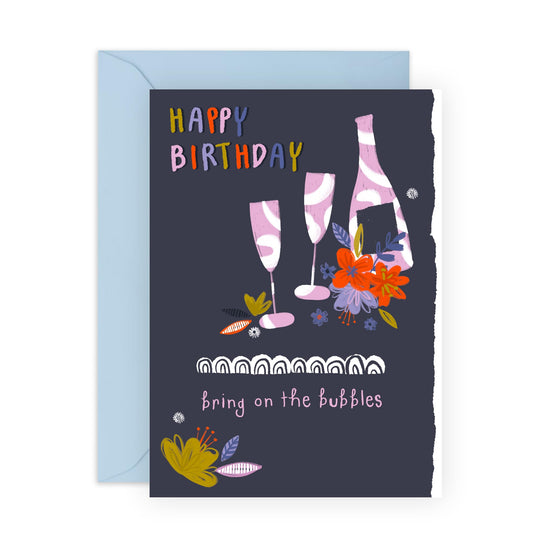 Birthday Card Floral Her - Birthday Floral Bubbles - Pretty Greeting Card For Women - Floral Birthday Card - For Mother Wife Mum - Flower - Girlfriend - Comes With Fun Stickers - By Central 23