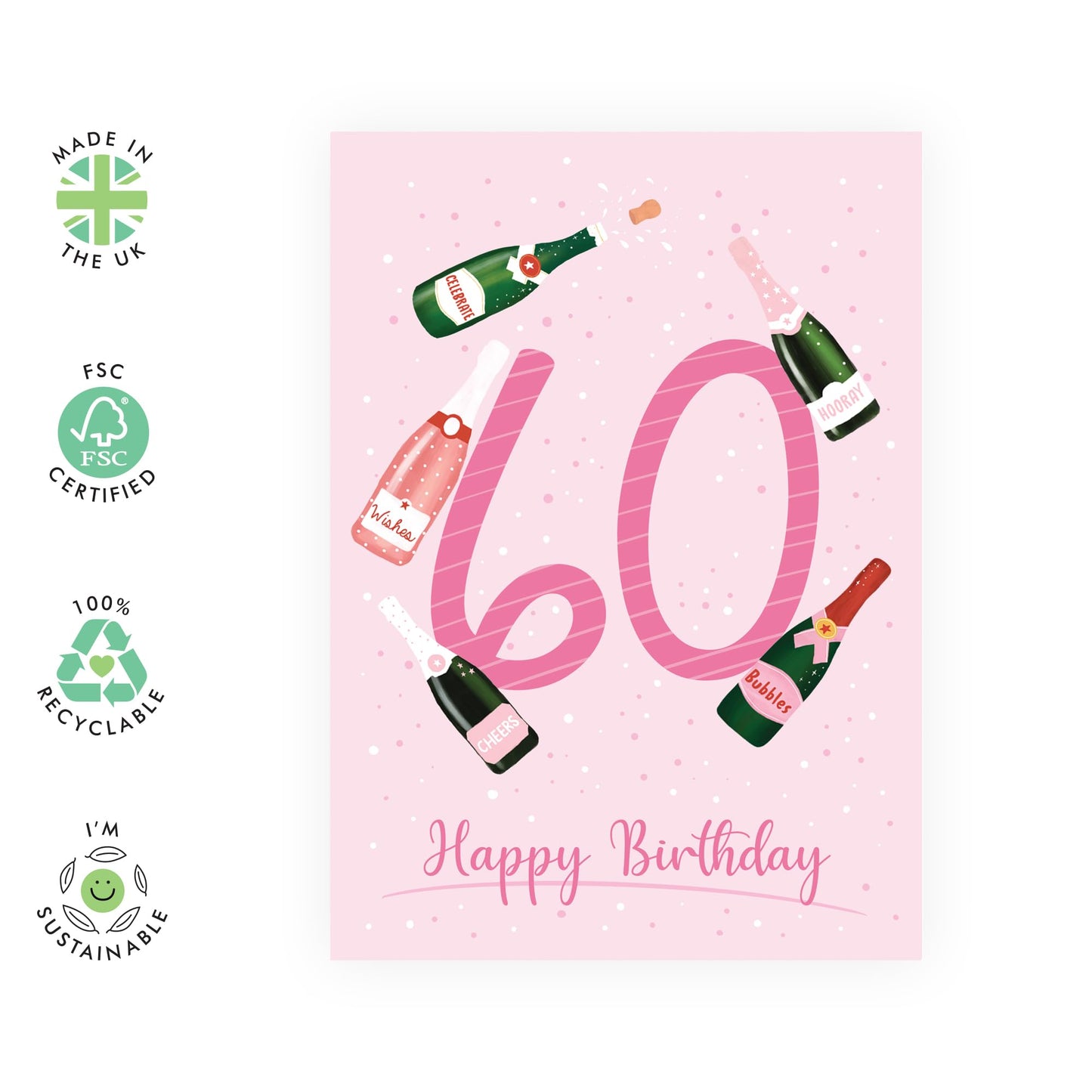 60th Birthday Card For Women - Prosecco Birthday Age 60 - Wife Mum - Sister - Wine Birthday Card - Happy Sixtieth Birthday Greeting Card Female Friends - Comes With Fun Stickers - By Central 23