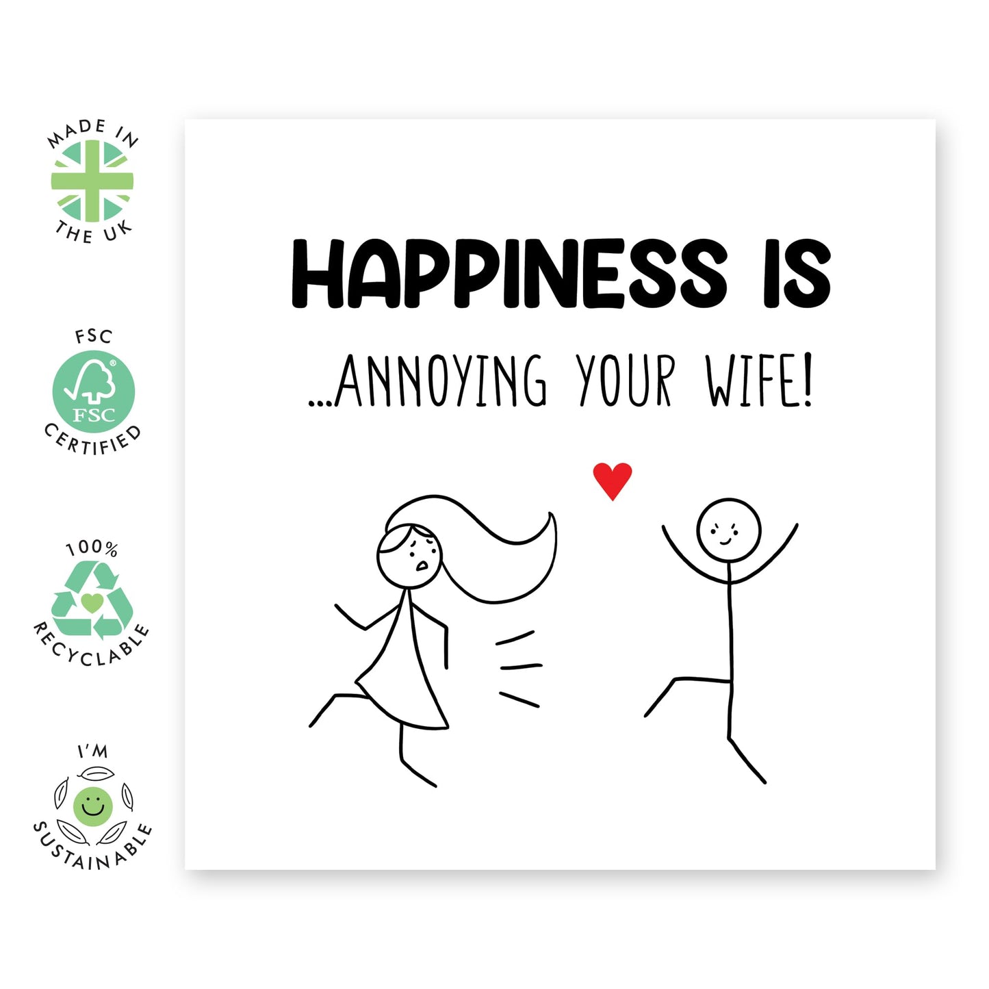 Funny Greeting Card - 'HAPPINESS IS ANNOYING WIFE' - Perfect for Celebrating Your Playful and Loving Marriage - Ideal for Adding Humor & Warmth to Her Special Day - Comes With Stickers By Central 23