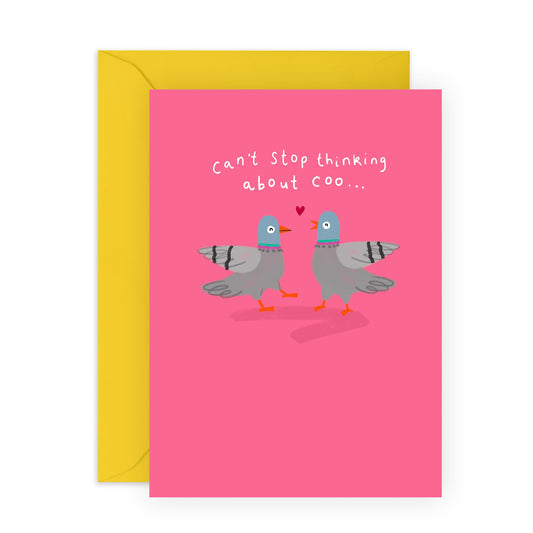 Sweet Pigeons Anniversary Card - 'Can't Stop Thinking About Coo' - Gifts for Wife, Husband, Girlfriend, Boyfriend, Him, Her, Partner, Married Couples, Spouse - Birds - Comes with Fun Stickers