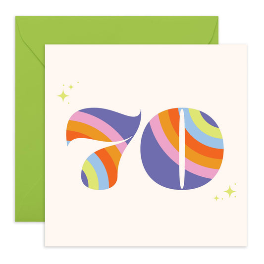 70th Birthday Card For Grandma - Rainbow Font 70 - Wife Mum - Sweet Birthday Card Happy Seventieth Birthday Greeting Card Grandmother - Comes With Fun Stickers - By Central 23