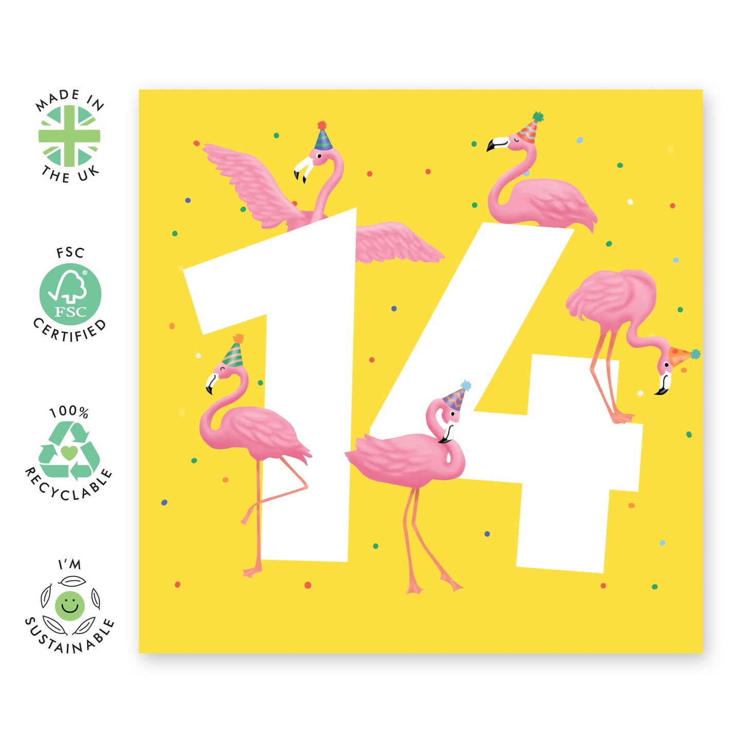 14th Birthday Card For Girls - Flamingo Age 14 - Happy Fourteenth Birthday Card For Teens - Gifts For Daughter - Bday Cards For Niece - Comes With Fun Stickers - By Central 23