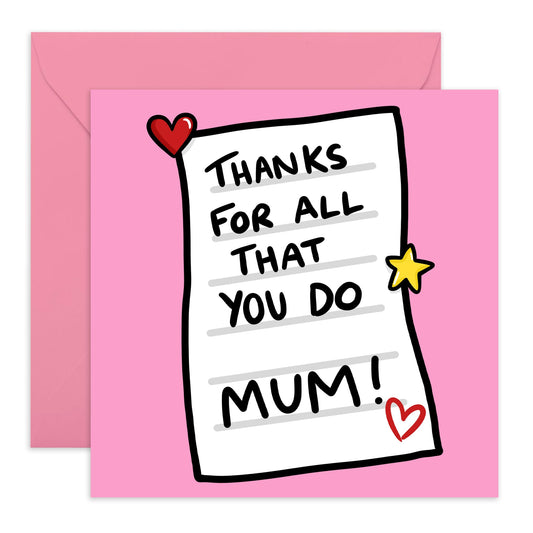 Mum Birthday Card - Thanks For All That You Do - Thank You Cards For Mothers Day - Appreciation Cards For Mummy Mama Mother From Daughter Or Son - Heartfelt Letter to Her -Comes With Stickers