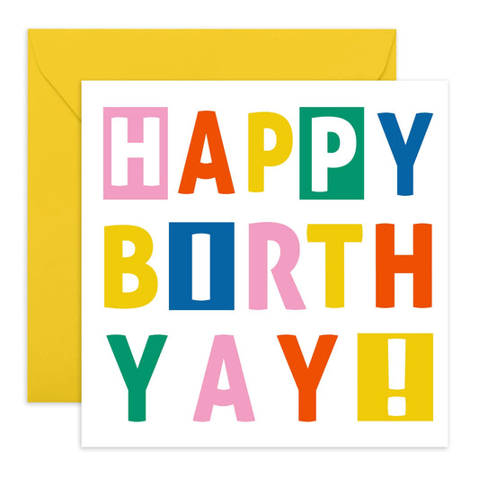 Happy Birthday Card - 'Happy Birth-Yay' - Gift for Family, Relatives, BFFs, Best Friend, Buddies, Mate, Coworkers, Colleagues, Neighbours - Old Cars - Comes with Fun Stickers