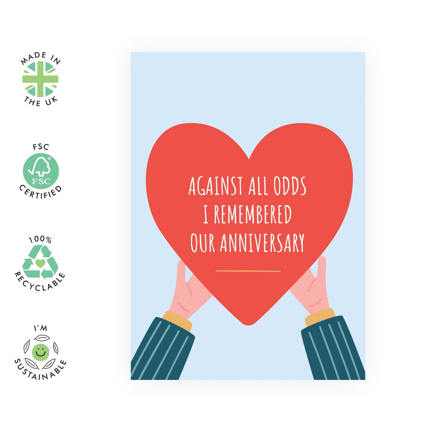 Against All Odds Anniversary Card - 'Remembered Anniversary' - Gifts for Him, Her, Wife, Husband, Boyfriend, Girlfriend, Spouse, Couples - Big Heart - Comes with Fun Stickers