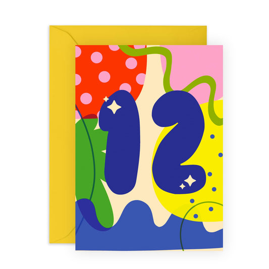 Happy 12th Birthday Card For Boys Girls - Abstract 12 Years - 12th Bday Card For Nephew Niece - Gifts For Twelveth Year Old Son Daughter - Gift For Kids - Comes With Fun Stickers - By Central 23