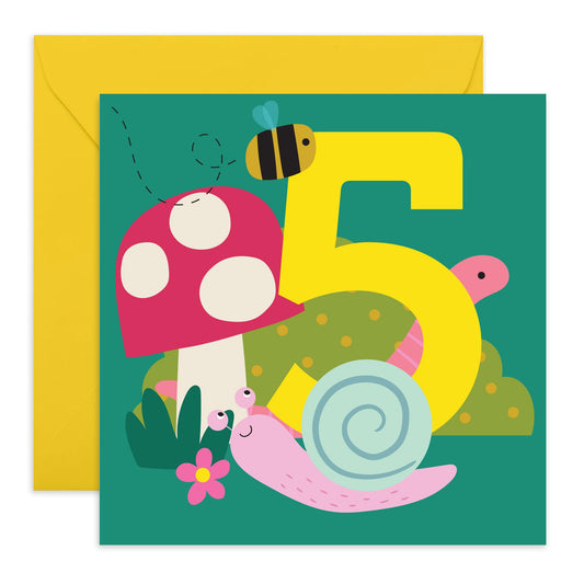 5th Year Old Birthday Card For Kids - Childrens Snail Age 5 - Boys Girls Birthday Cards Fifth Bday - Gifts Him Son Daughter Nephew Grandson - Birthday Card - Comes With Stickers By Central 23