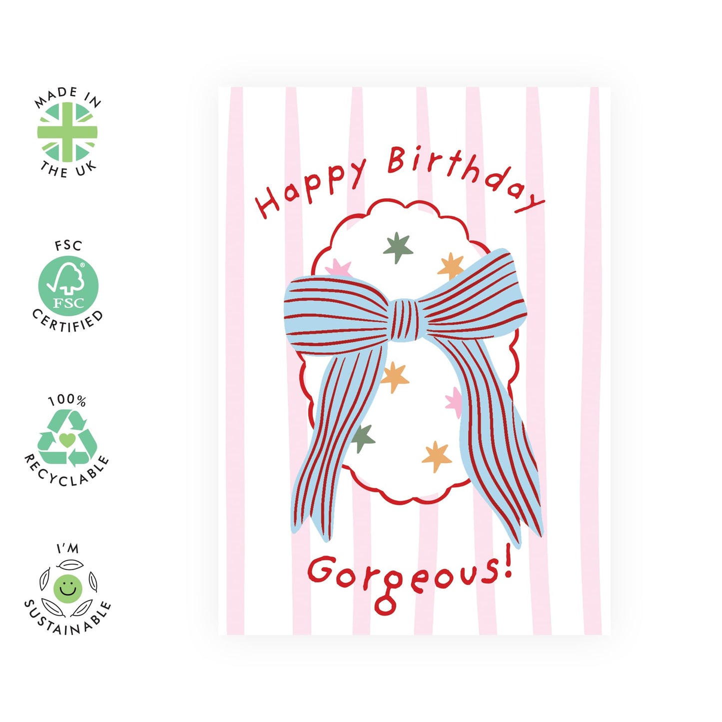 Elegant Happy Birthday Card for Her - Gorgeous Design with Blue Bow - Beautiful Birthday Greeting for Friends, Family, Wife, or Girlfriend - Comes with Fun Stickers