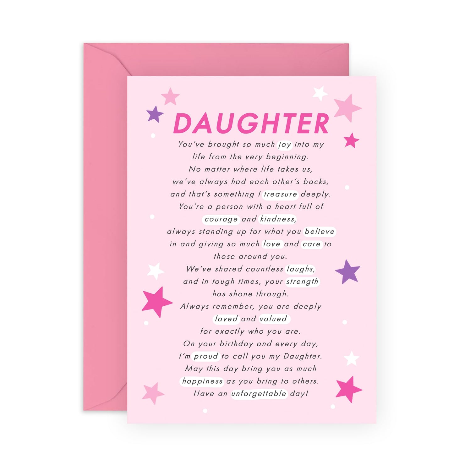 Birthday Card Sweet Message To My Daughter - 'Daughter' - Gifts for Her, Ladiesm Women, Kids, Children, Family From Mum, Dad - Deeply Touched - Comes with Fun Stickers