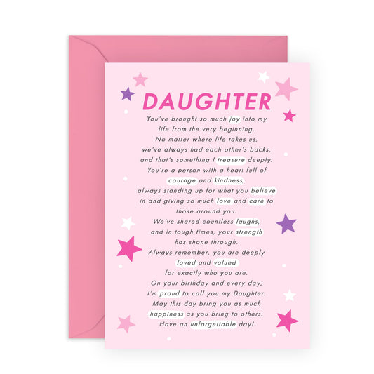Birthday Card Sweet Message To My Daughter - 'Daughter' - Gifts for Her, Ladiesm Women, Kids, Children, Family From Mum, Dad - Deeply Touched - Comes with Fun Stickers