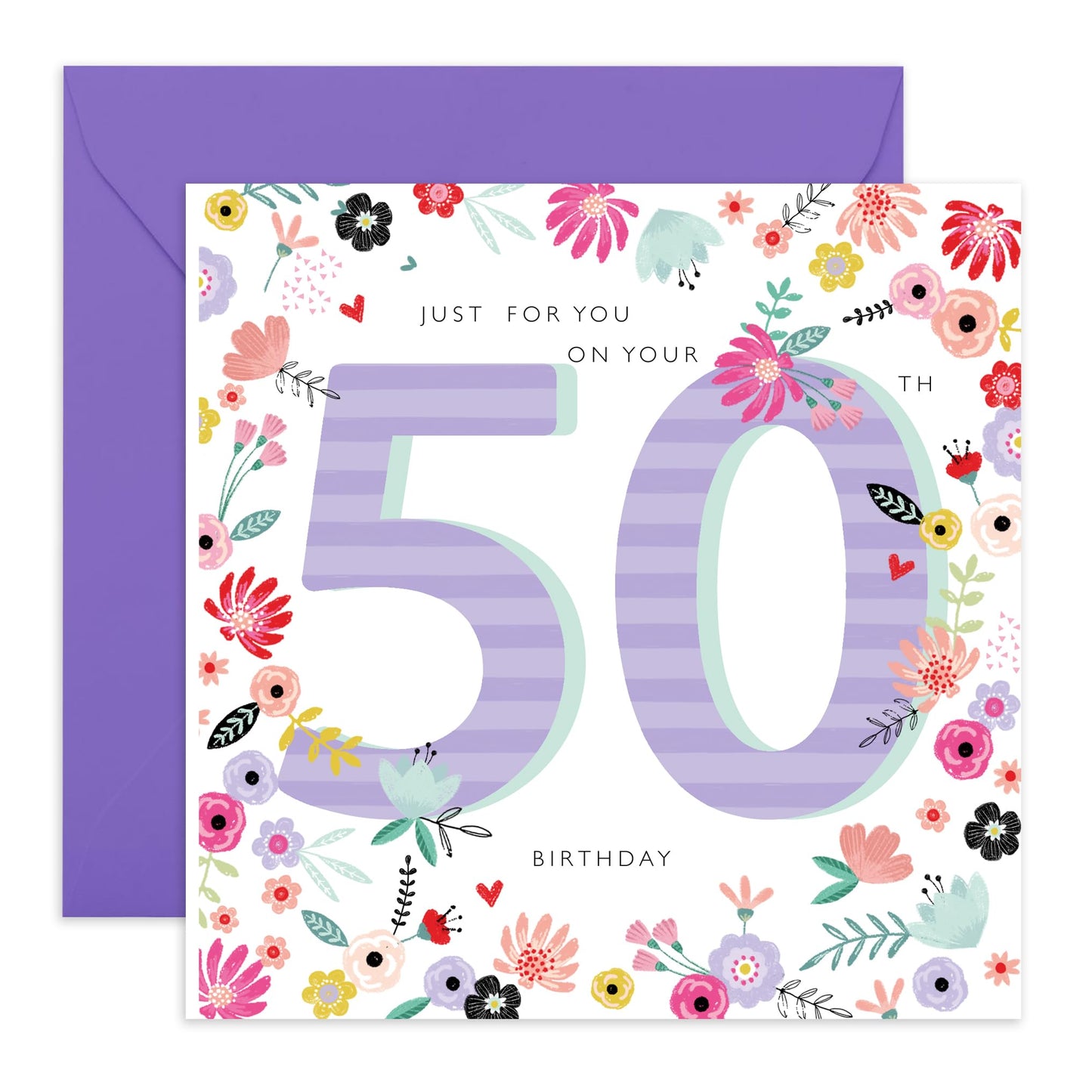 50th Birthday Card For Women - 50th Birthday Florals - Mummy Floral Birthday Card - Wife Mum Aunt - Happy Fiftieth Birthday Greeting Card Sister Female Friends - Comes With Fun Stickers By Central 23