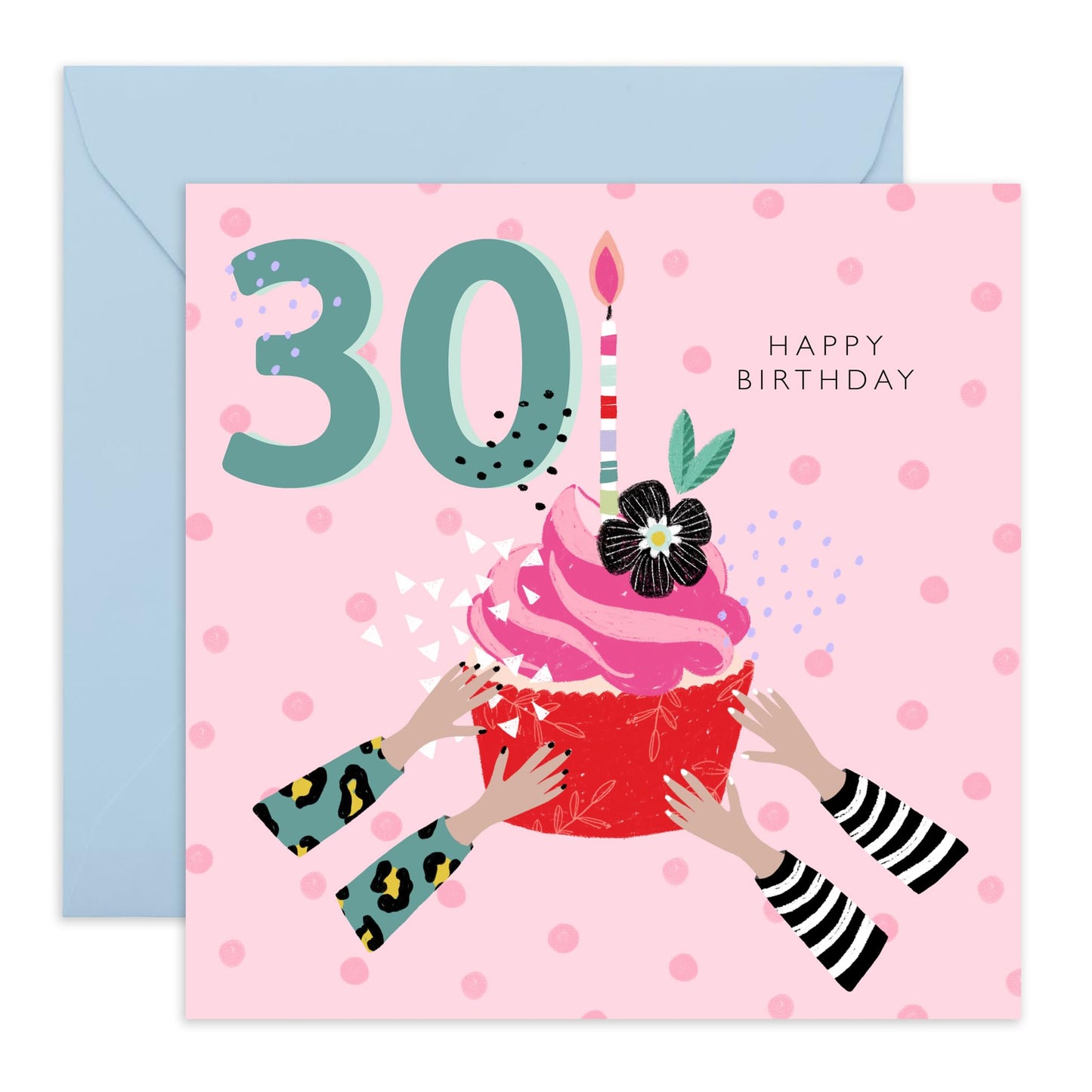 30th Birthday Card For Her - Teal 30th Birthday Cupcake - Wife Mum Mummy - Sister - Birthday Card - Bday Card - Happy Thirtieth Birthday Greeting Card For Friends - Comes With Stickers By Central 23