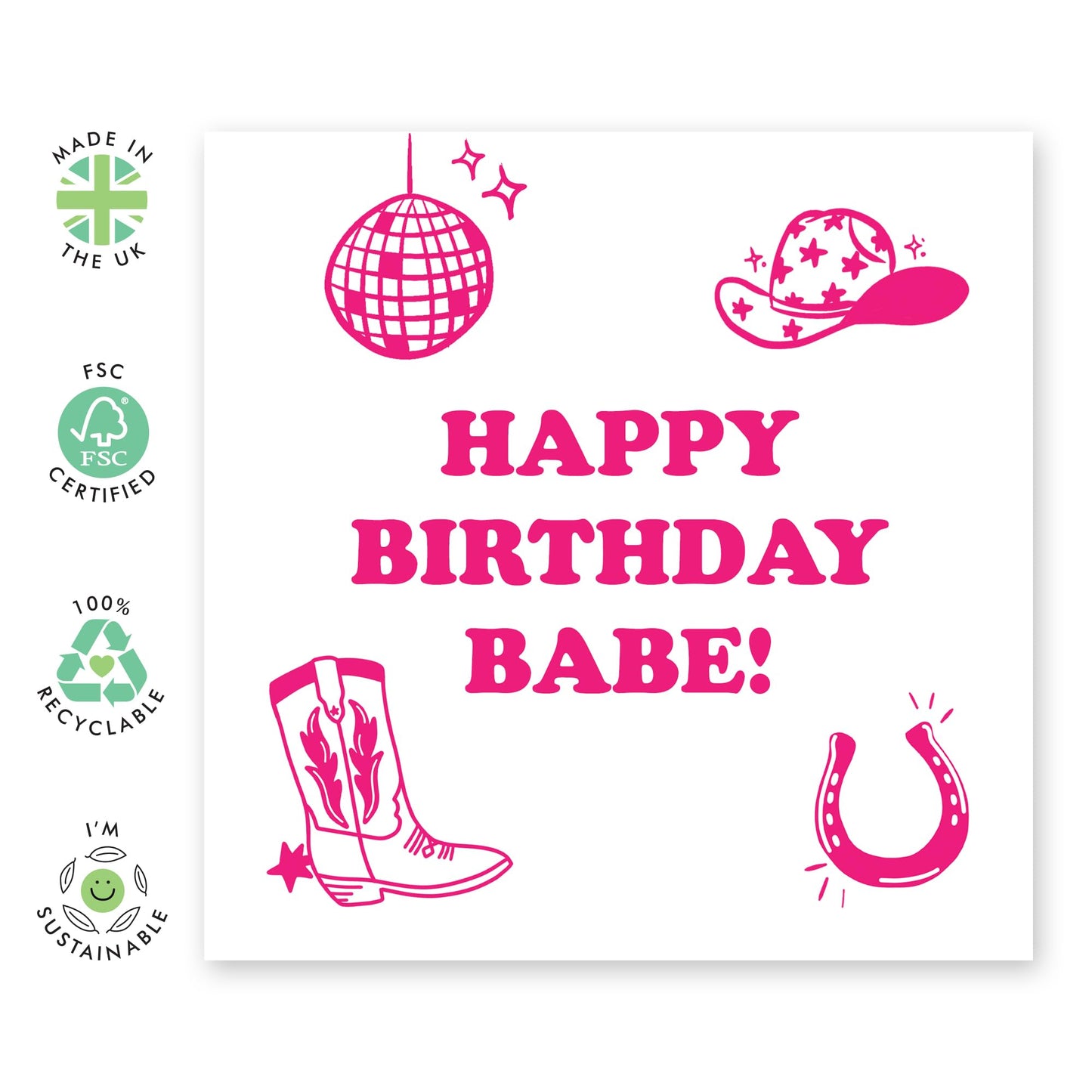 Cowgirl's Birthday Card - 'Birthday Babe' - Gifts for Her, Girlfriend, Wife, Women - Ready for Line Dance Got Boots & Hat - Comes with Fun Stickers