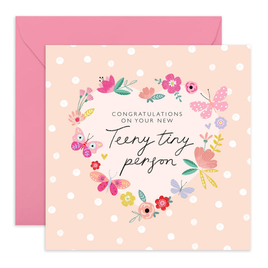 New Baby Girl Card - Teeny Tiny Person - Pretty Congratulations Card For New Parents - Baby Shower Card Gifts For Expecting Mum Dad Pregnancy - Well Done Congrats - Comes With Stickers - By Central 23