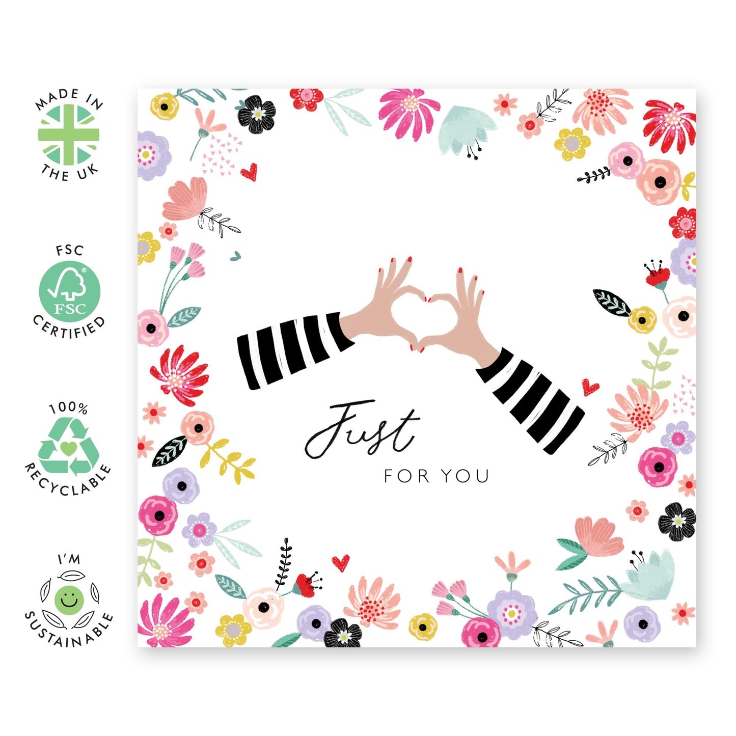 Anniversary Card For Husband Wife - Just For You - Floral Love Greeting Card With Envelopes - Friend Birthday Cards For Women Men - Comes With Stickers By Central 23