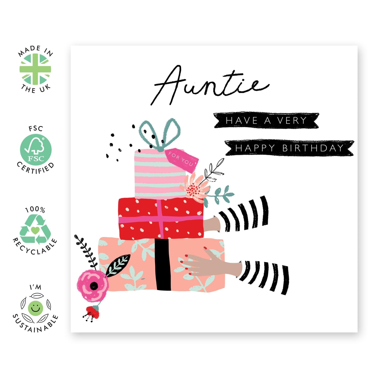 Birthday Card For Aunt - Elegant Feminine Greeting Card For Her Women Female Tia Aunty - Heartfelt Gifts From Niece Nephew - Comes With Fun Stickers By Central 23