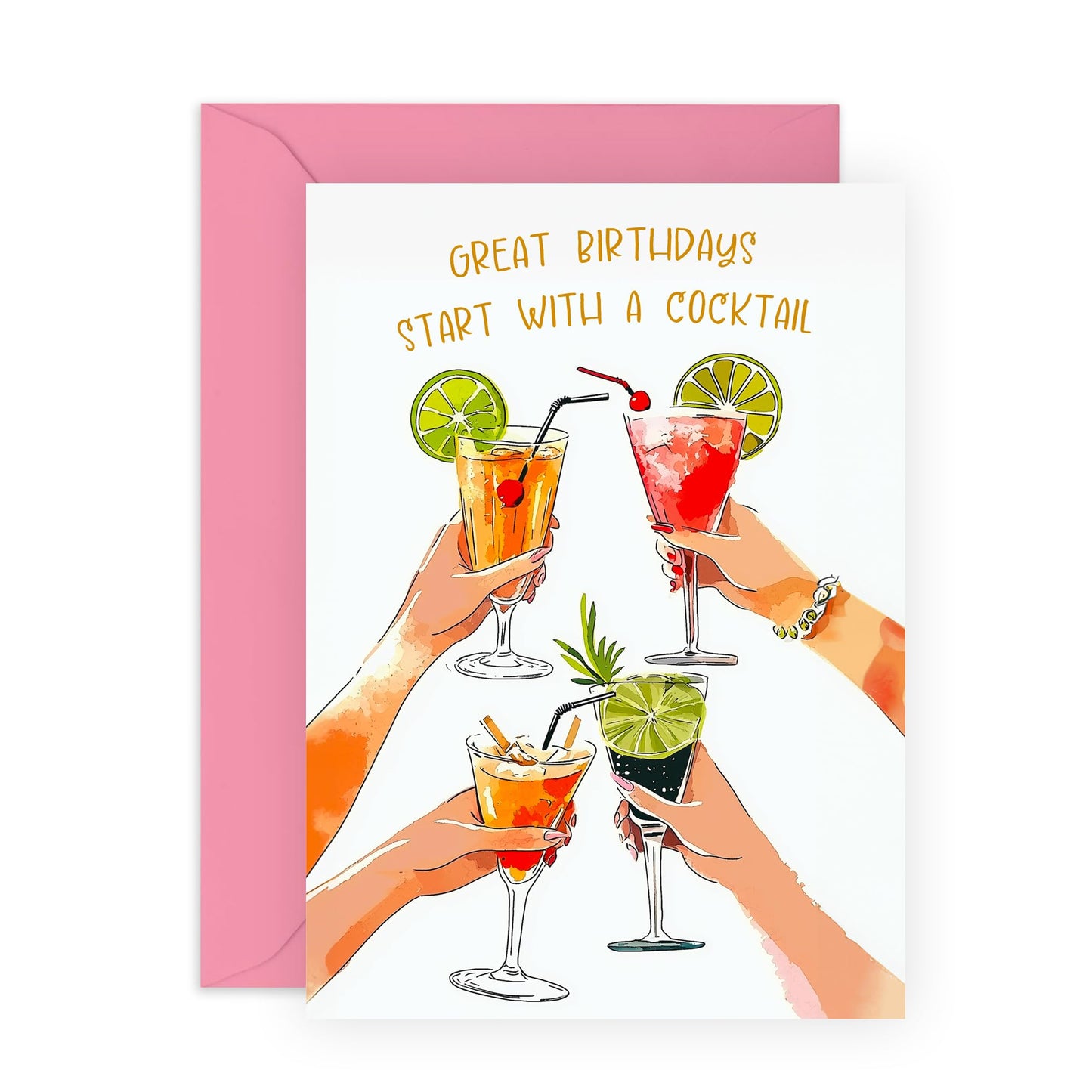Fun Party Birthday Card -Presents for Friends, Besties, BFF, Colleagues, Coworkers, Men, Women, Sister, Him, Her, Men, Women - Cocktails and Cheers - Comes with Fun Stickers