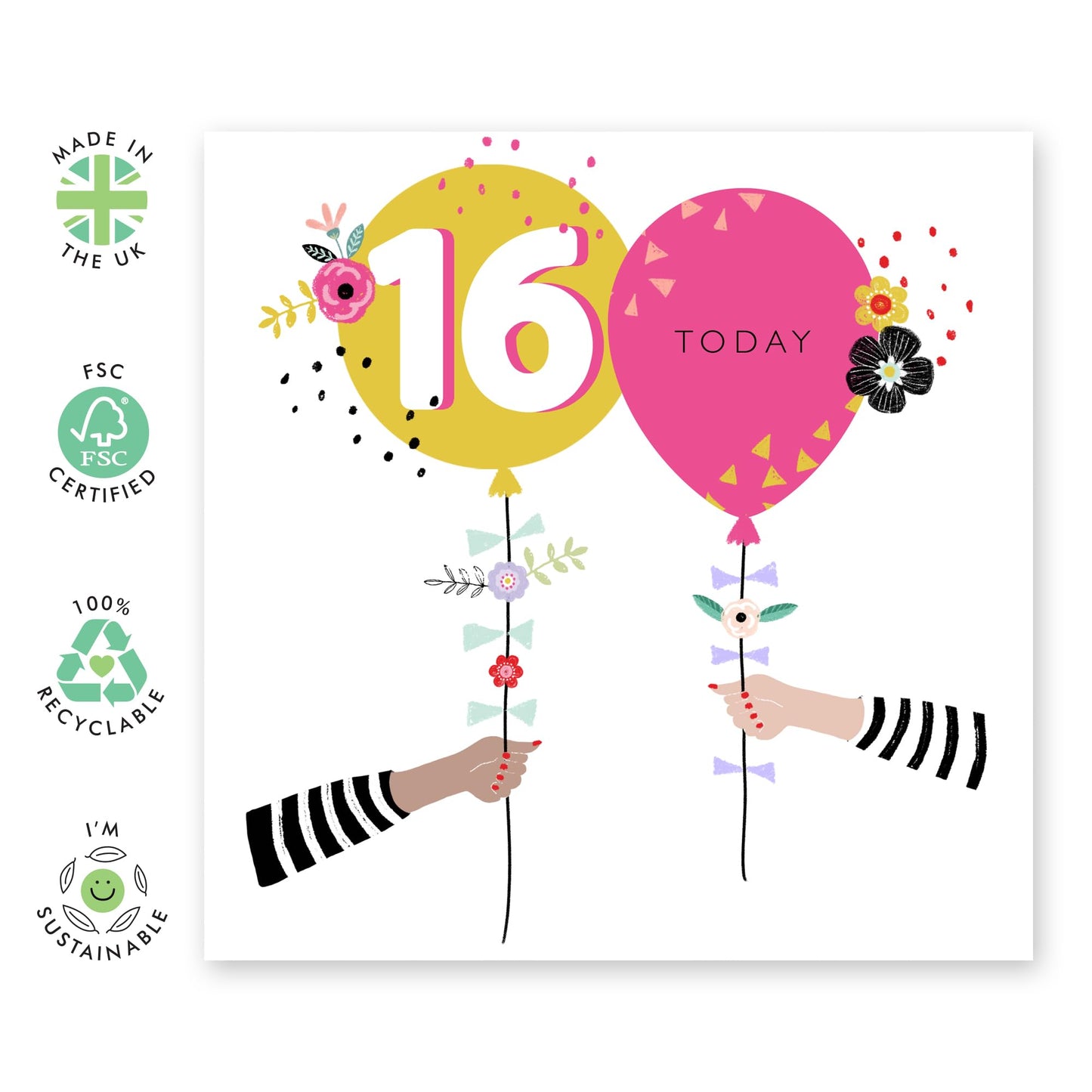 16th Birthday Cards For Kids - 16 Today Balloons - Happy Birthday Card For Daughter Granddaughter Niece - Bday Card - Girl Birthday Card Sixteen Year Old - Comes With Stickers By Central 23