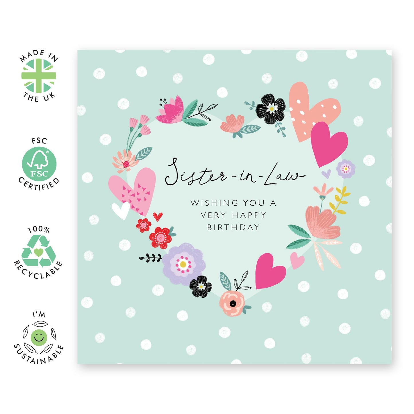 Birthday Cards For Women - Sister In Law Birthday Cards For Her - Elegant Hearts Flower Card - Happy Birthday Greeting Cards For Sis-in Law - Sweet Heartfelt Gifts - Comes With Stickers By Central 23