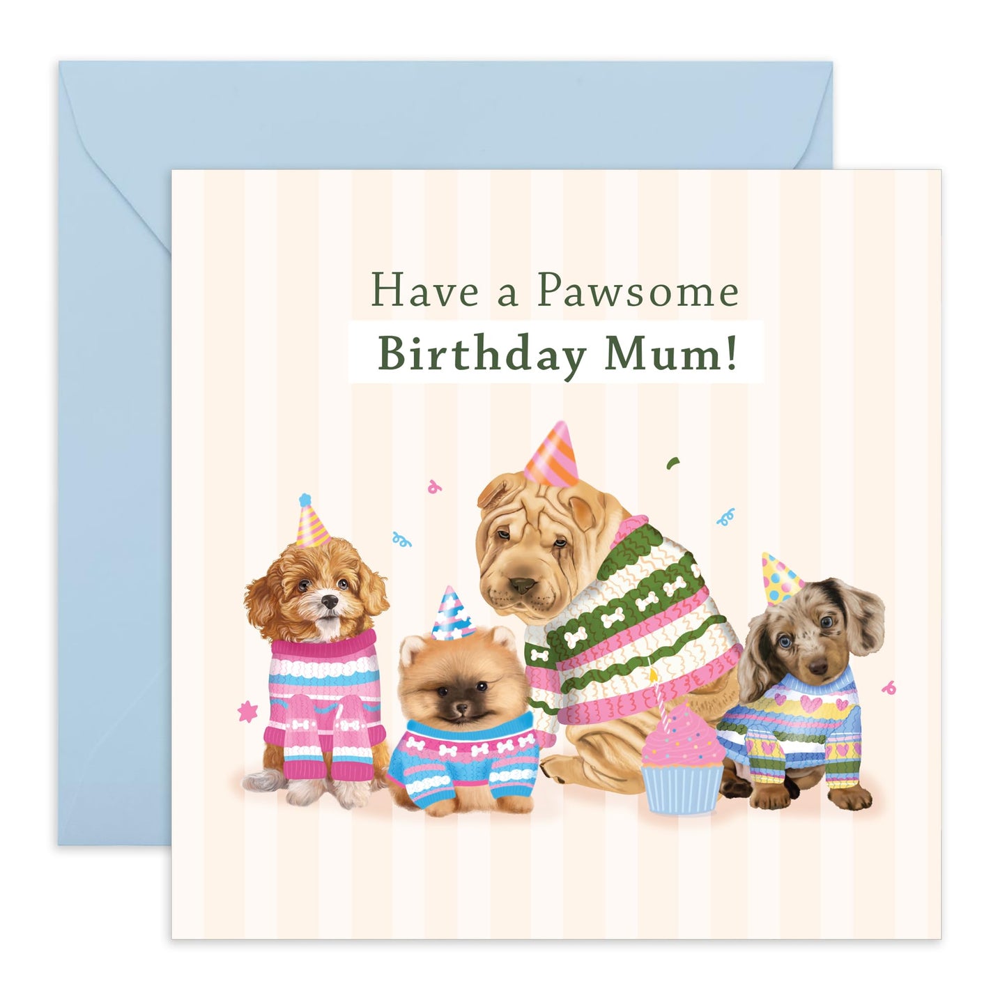 Adorable Dogs Birthday Card - 'Pawesome Birthday Mum' - Gifts for Fur Mums, Best Friend, BFF, Colleagues, Co-worker, Animal, Pet Lover - Bday Hats - Comes with Fun Stickers