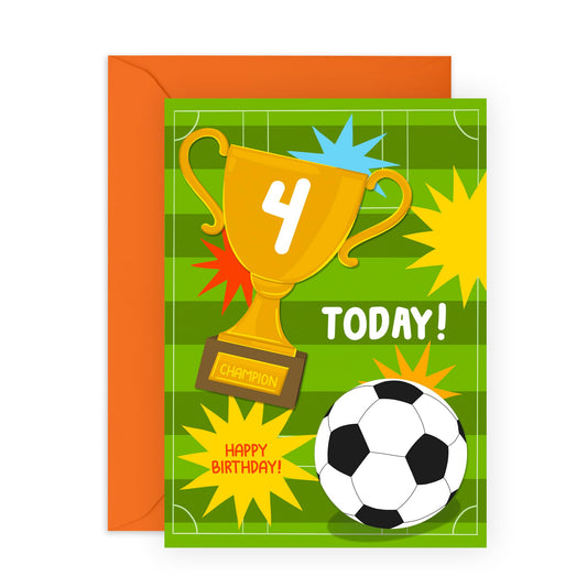 4th Birthday Card Boy - Childrens Football Birthday Age 4 - Kids Birthday Cards Fourth Bday - Gifts For Him Son Nephew Grandson - Comes With Fun Stickers By Central 23