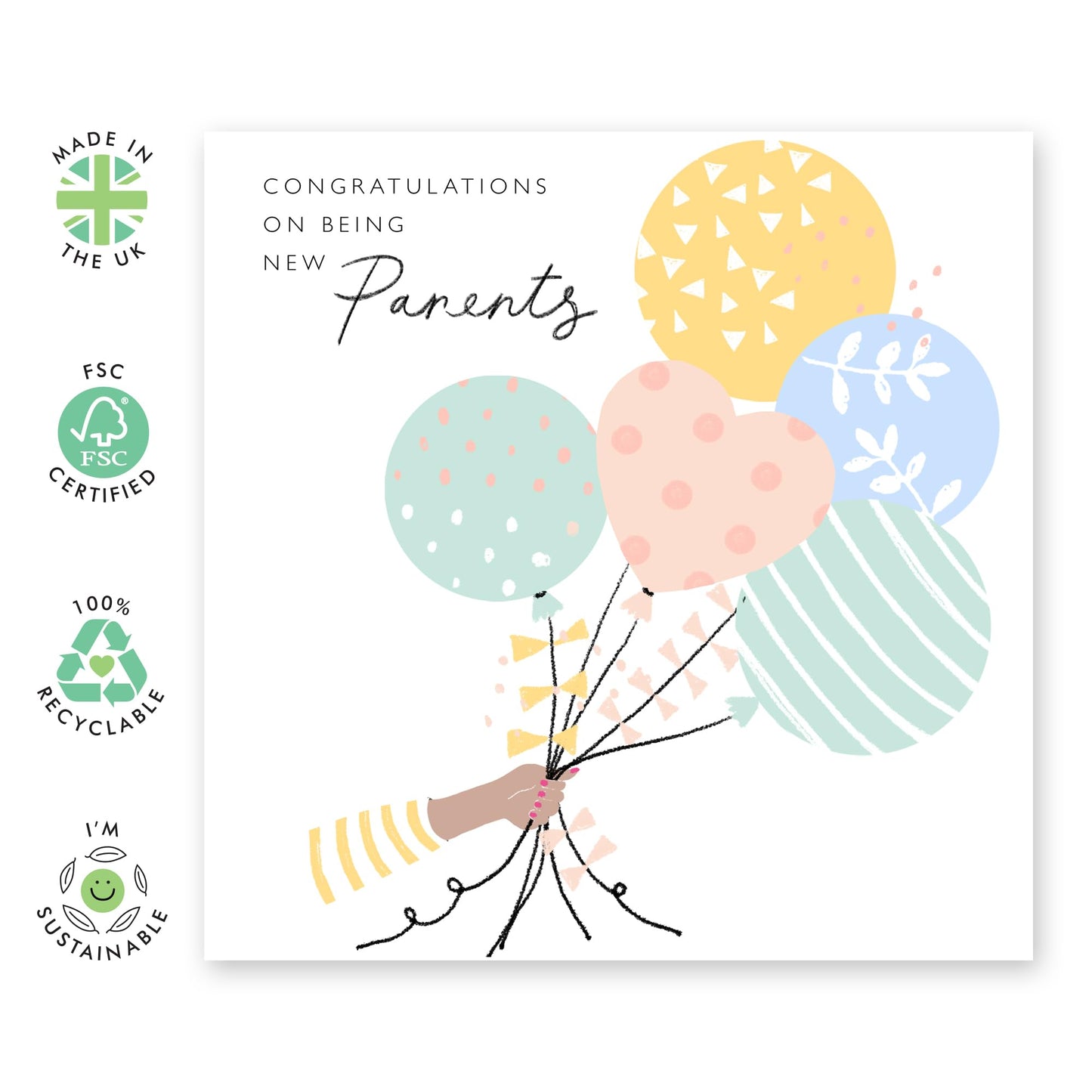 Congratulations Card For New Parents - Sweet Baby Shower Card For Newborn Baby Girl Or Boy - Balloons - Congrats Well Done Gifts For Pregnancy Expecting - Comes With Stickers - By Central 23