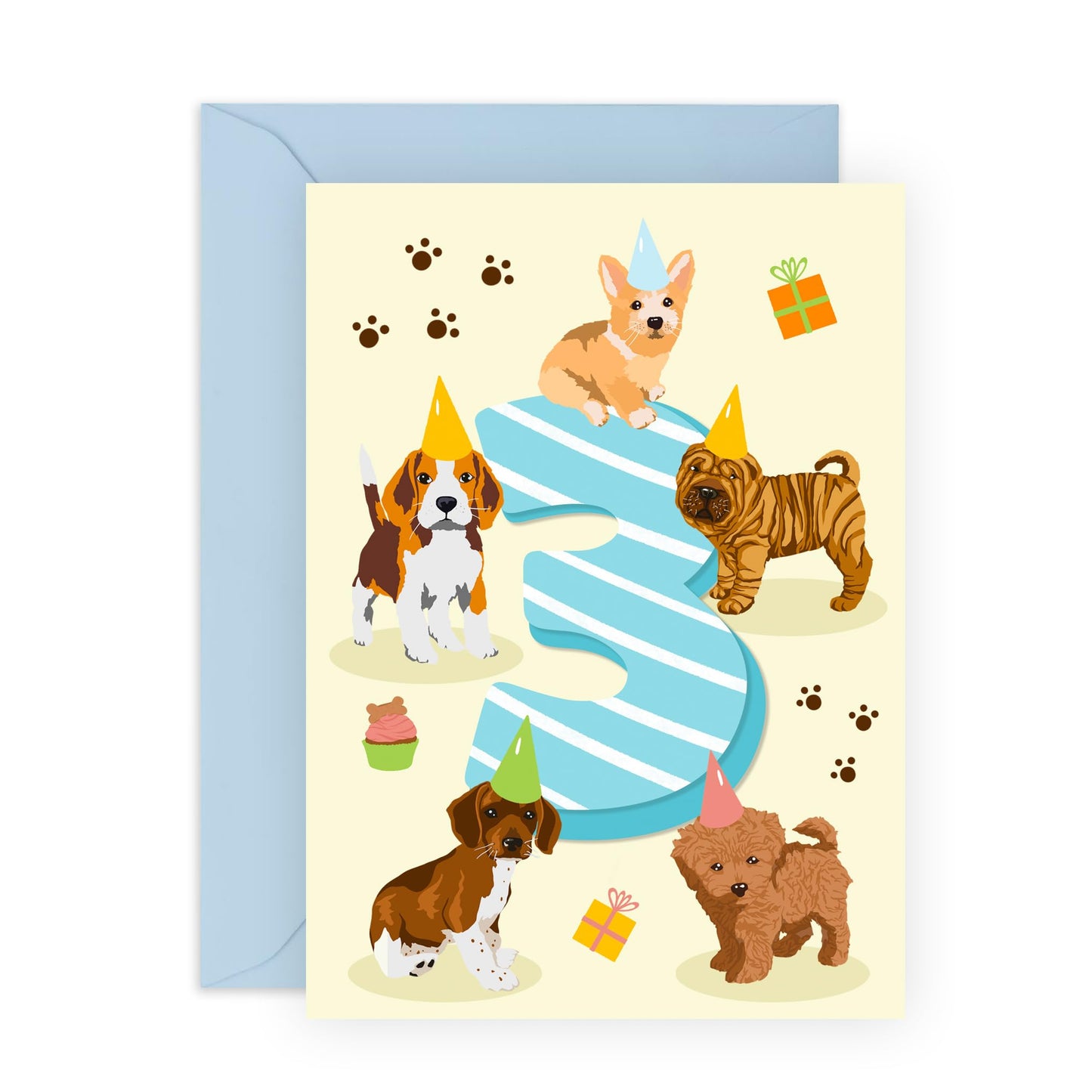 3rd Birthday Card - Puppy Birthday Age 3 - Baby Milestone Cards Age Three - Third Birthday Cards - Cute Puppy - Gifts For Son Boys Grandson Nephew - Comes With Sticker By Central 23