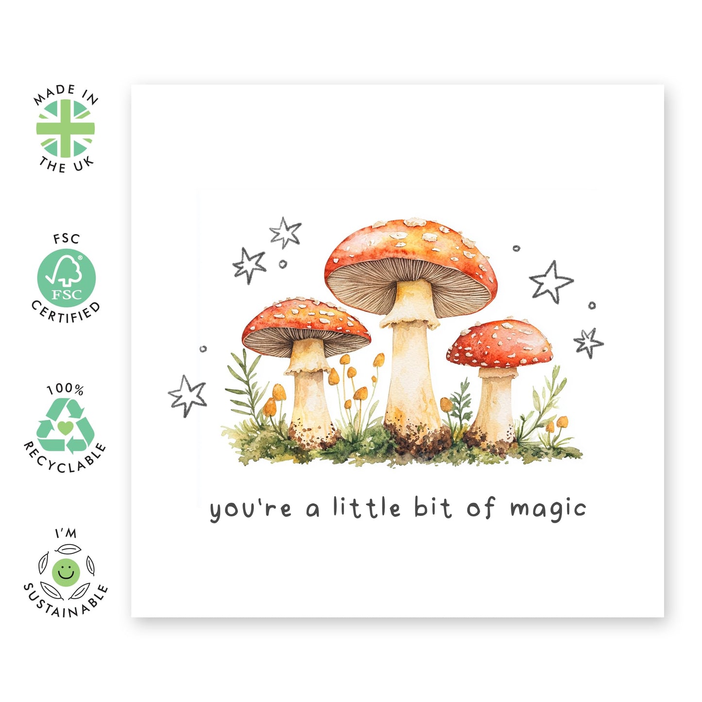 Congratulations Card Mushrooms - 'Little Bit Of Magic' - Gifts for Graduates, Passers, Coworkers, Colleagues, Friends, Son, Daughter, Niece, Nephew - Magical Card - Comes with Fun Stickers