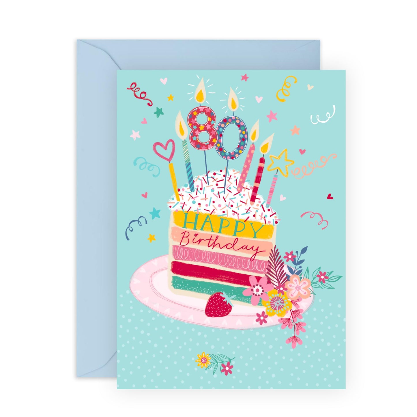80th Birthday Card For Women - Cake 80 - Floral Gifts For Her - Happy Eightieth Birthday Cards For Sister Friends Mum Auntie Grandma Wife - Comes With Fun Stickers - By Central 23