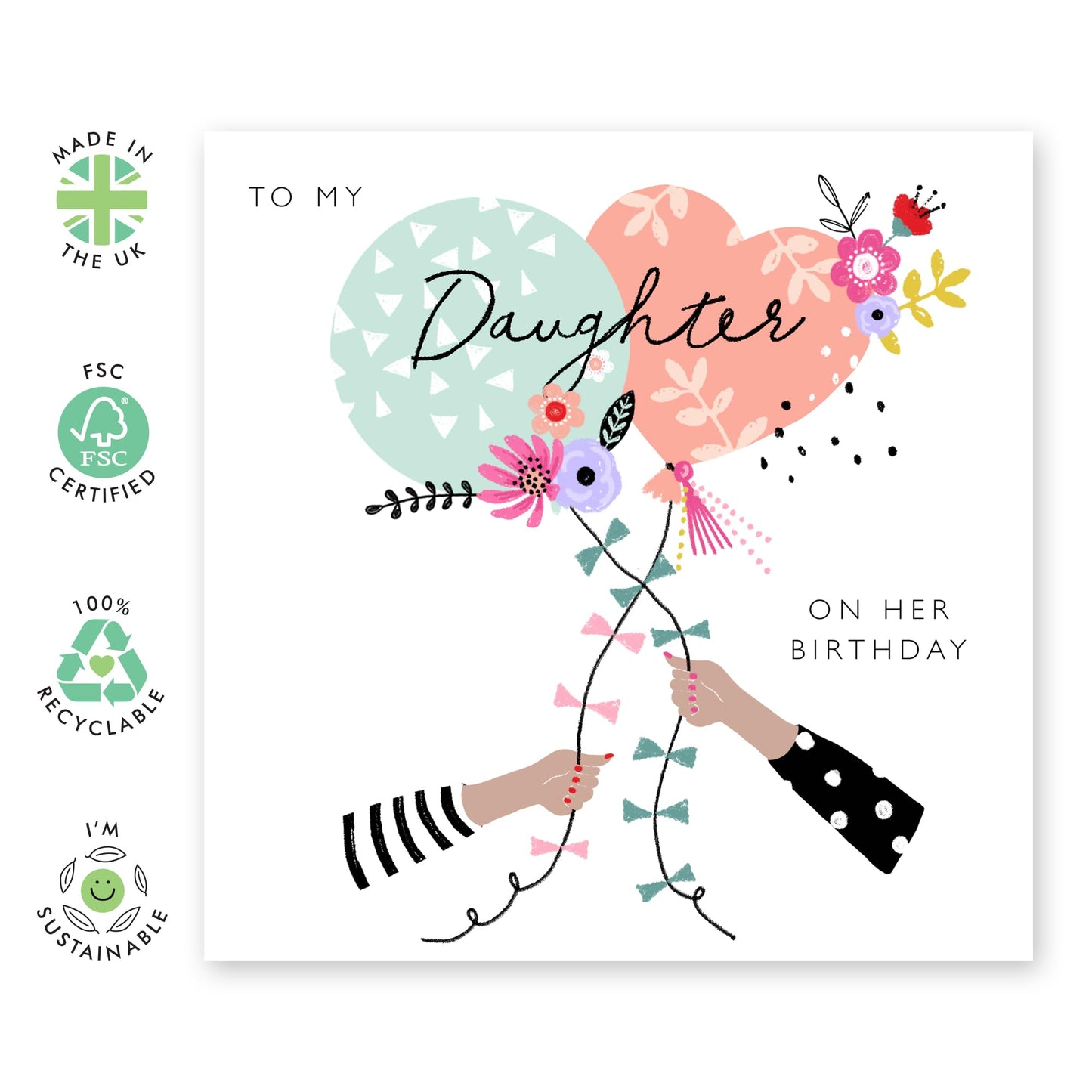 Happy Birthday Daughter Card - To My Daughter On Her Birthday - Sweet Greeting Cards And Envelopes For Women Female - Balloons And Flowers - Gifts For Girls - Comes With Stickers By Central 23